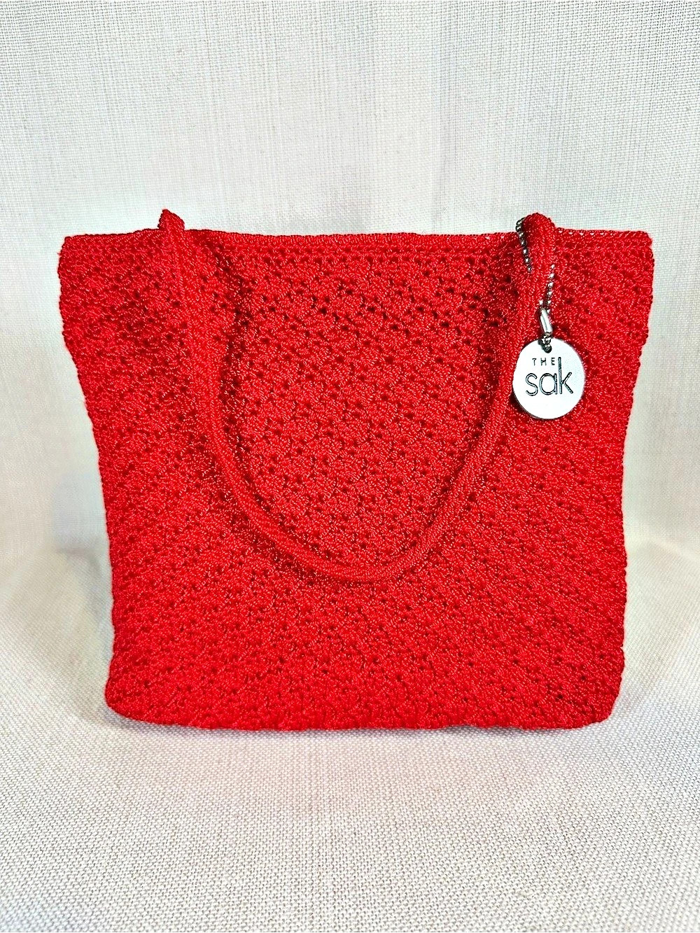 Vintage The Sak Cherry Red Hand Crochet Handbag Tote Small 90s Y2K Coquette